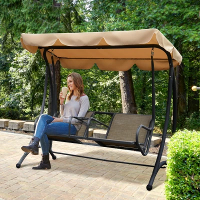 Outsunny 2-Seat Patio Swing Chair with Canopy, Cup Holders