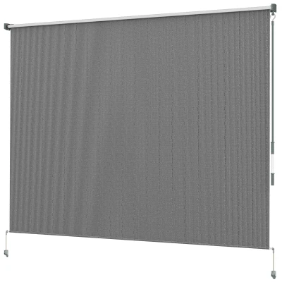 Outsunny 8' x 6' Patio Door Blinds, Outdoor Roller Shades, Cordless Roll Up Shade for Porch Gazebo, Dark Grey