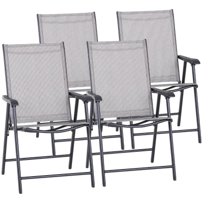 Outsunny 4-Piece Folding Chair Set for Relaxing on Patio Balcony Garden, Comfortable Outdoor Furniture with Armrests, Grey