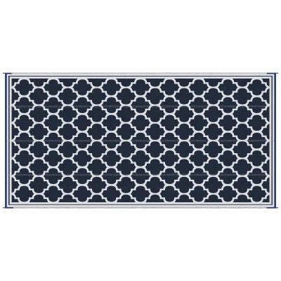Outsunny Reversible Outdoor RV Rug, 9' x 18' Patio Floor Mat, Plastic Straw Rug for Backyard, Deck, Picnic, Beach, Camping, Dark Blue and White