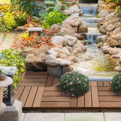 Outsunny Outdoor Tiles, 11 Pack 12" x 12" WPC Interlocking Deck Tiles Waterproof and Non-slip