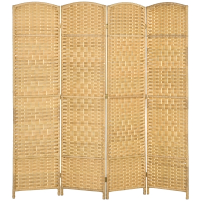 HOMCOM 6' Folding Wood Privacy Screen, 4-Panel Room Divider, Natural