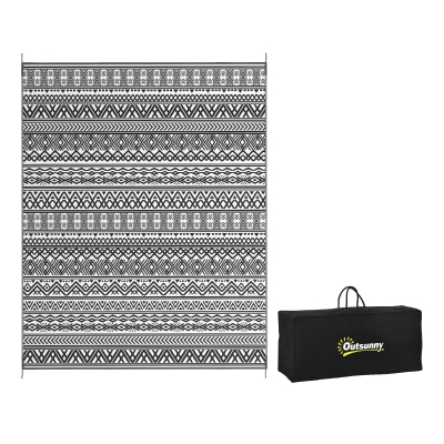 Outsunny 8' x 10' Reversible Outdoor Rug, Gray & Cream Boho