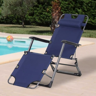 Outsunny Folding Chaise Lounge Chair, Adjustable Pool Chair, Navy