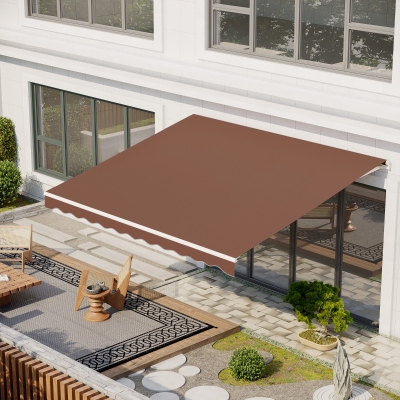 Outsunny 13' x 10' Electric Awning, Retractable Awning Sun Shade Shelter with Remote Controller, Manual Crank Handle and Aluminum Frame, for Deck, Balcony, Yard, Coffee