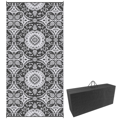 Outsunny 9' x 18' Reversible Outdoor Rug, Waterproof, Gray & White