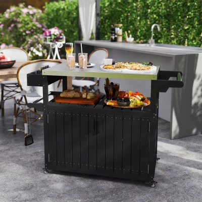 Outdoor Bar Cart 45.7" x 18.9" x 35" Black
