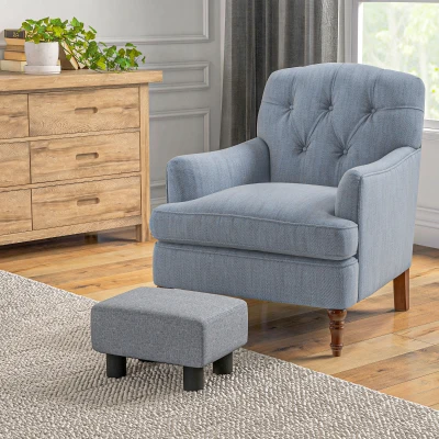 HOMCOM Cube Ottoman Foot Rest with Linen Upholstery Gray