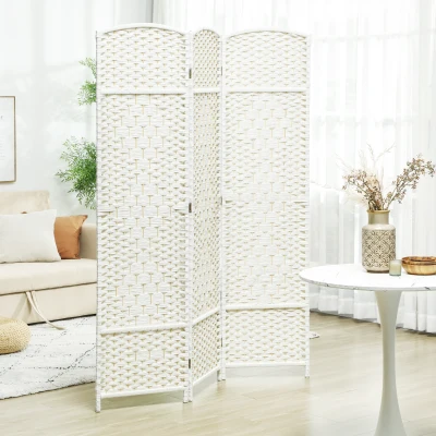 HOMCOM 6' Tall Folding Wood Privacy Screen, 3-Panel Partition, White