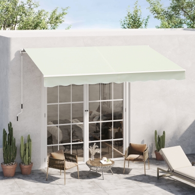 Outsunny 10' x 8' Manual Retractable Awning, Sun Shade Shelter Canopy, with Aluminum Frame and UV Protection for Patio Deck Yard Window Door, Cream White