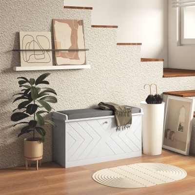 HOMCOM Shoe Storage with Seat, Upholstered Hallway Bench, Shoe Bench with Flip Drawer, Adjustable Shelf for 8 Pairs of Shoes