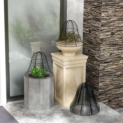 Outsunny 6 Pack Plant Cages, 16" x 13" Metal Cloches, Black
