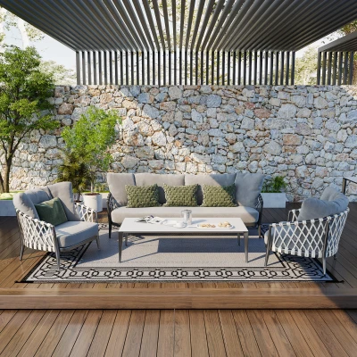 Outsunny 9' x 12' Reversible Outdoor Rug, Waterproof, Black & Gray
