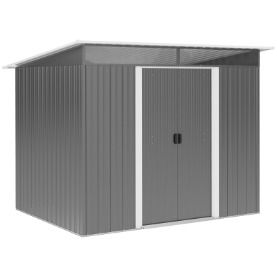 Outsunny 8.5' x 6' Outdoor Metal Garden Shed Utility Tool Storage Steel Backyard House, Grey