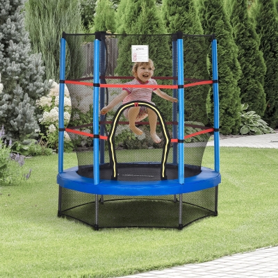 Outsunny 55" Kids Trampoline with Enclosure Net for Indoor/Outdoor, Trampoline for Boys and Girls Age 3-6 Years, Blue