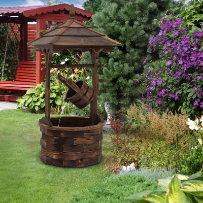 Outsunny Outdoor Waterfall Fountain w/ Pump Natural Wood Wishing Well Garden Decor, 22.5x22.5x47.25