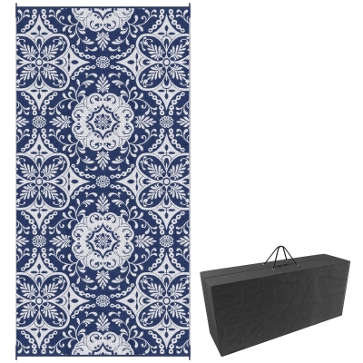 Outsunny 9' x 18' Reversible Outdoor Rug, Waterproof, Blue & White