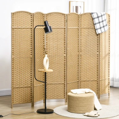 HOMCOM 6-Panel Folding Privacy Screen, 5.6' Tall, Natural Wood