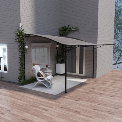 Outsunny 10x8ft Patio Metal Gazebo with Extendable Side Awning, Outdoor Shelter Shade Canopy Deck Awning, Brown