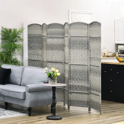 HOMCOM 6' Tall Folding Wood Room Divider, 6-Panel Privacy Screen, Gray