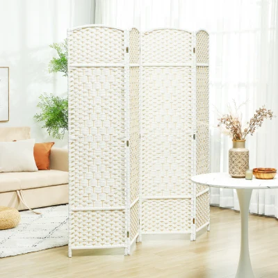 HOMCOM 6' Folding 4-Panel Wood Privacy Screen, White