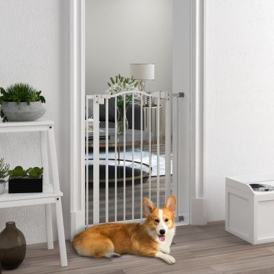 PawHut Extra Tall Dog Gate with Door, Pressure Fit, Auto Close, Double Locking for Doorways Hallways Stairs, 29"-32", White