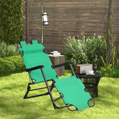 Outsunny Folding Chaise Lounge Chair, Adjustable Pool Chair, Green