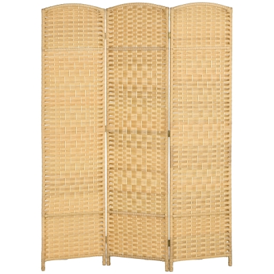 HOMCOM 6' Folding Wood Privacy Screen, 3-Panel Room Divider, Natural