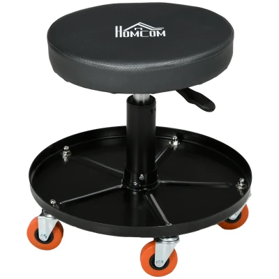 HOMCOM Shop Stool, Pneumatic Adjustable Mechanic Stool, with Tool Tray, Wheels - Black