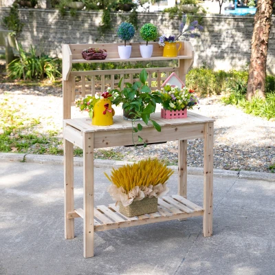 Potting table 39.25''x17.75''x55'' Natural Wood