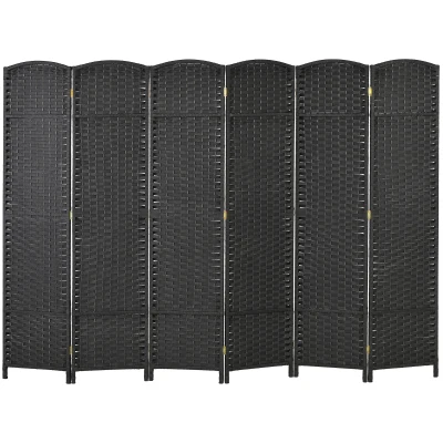 HOMCOM 5.6 Ft Tall Folding Room Divider, 6-panel Portable Privacy Screen, Hand-Woven Partition Wall Divider, Black
