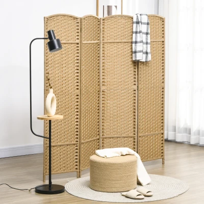 HOMCOM 4-Panel Folding Privacy Screen, 5.6' Tall, Natural Wood