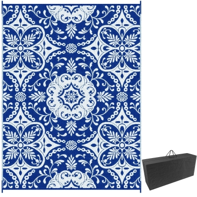 Outsunny 9' x 12' Reversible Outdoor Rug, Waterproof, Blue & White