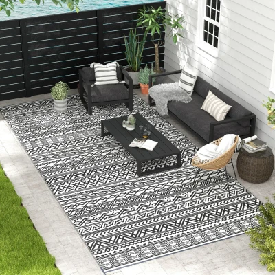 Outsunny 9' x 18' Reversible Outdoor Rug, Gray & Cream Boho