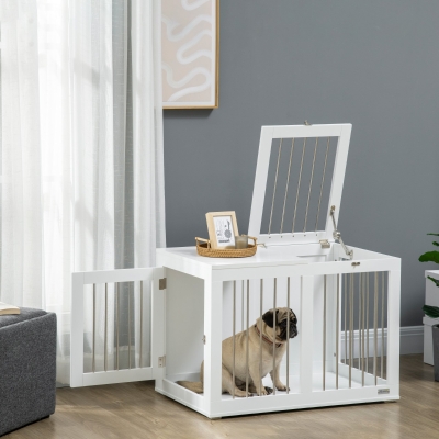 PawHut 31.5" Dog Crate Furniture with Double Doors, for Medium Dogs, White