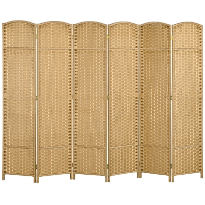 HOMCOM 6-Panel Folding Privacy Screen, 5.6' Tall, Natural Wood