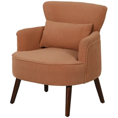 HOMCOM Modern Accent Chair, Upholstered Armchair with Solid Wood Legs and Lumbar Pillow for Living Room, Orange