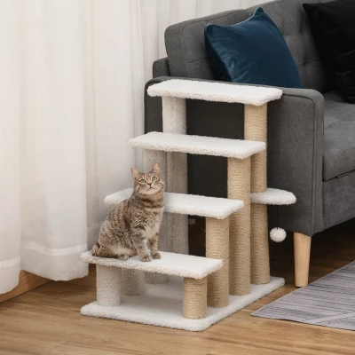 PawHut 4-Level Cat Steps with Scratching Posts, White
