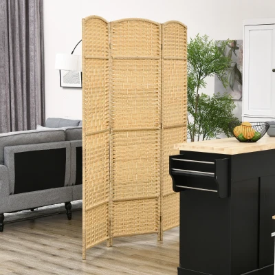 HOMCOM 6' Folding Wood Privacy Screen, 3-Panel Room Divider, Natural