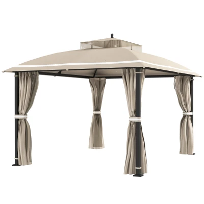Outsunny 10' x 12' Outdoor Gazebo, Double Roof Patio Gazebo Canopy with Netting and Curtains for Garden, Lawn, Backyard, Deck