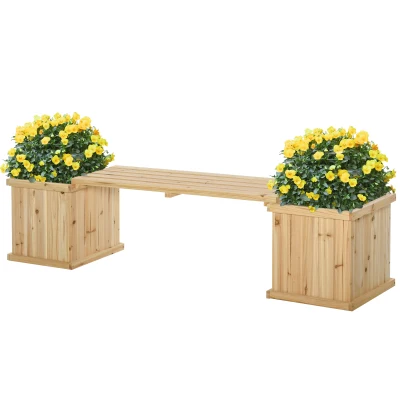 Outsunny Garden Planter with Raised Garden Bed Bench for Patio Park, 69.25" x 15" x 15.75", Natural