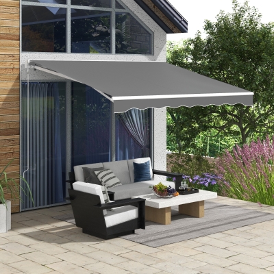 Outsunny 10'x8' Electric Retractable Awning with Remote Controller, Crank Handle, Aluminum Frame for Deck Balcony, Light Grey