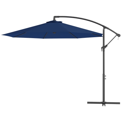 Outsunny 10' Deluxe Patio Umbrella, Outdoor Market Parasol, Banana Hanging Offset Sunshade with Crank, Cross Base, Navy Blue