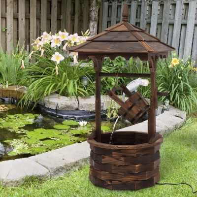 Outsunny Outdoor Waterfall Fountain w/ Pump Natural Wood Wishing Well Garden Decor, 22.5x22.5x47.25