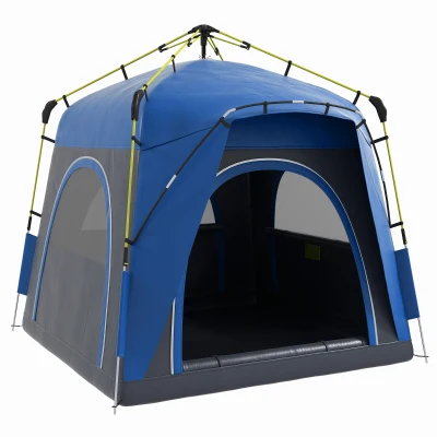 Outsunny Instant Automatic Camping Tent w/ 4 Doors and 4 Windows, Outdoor Easy Pop Up Tent, Portable Backpacking Dome Shelter, 4 Person, Grey