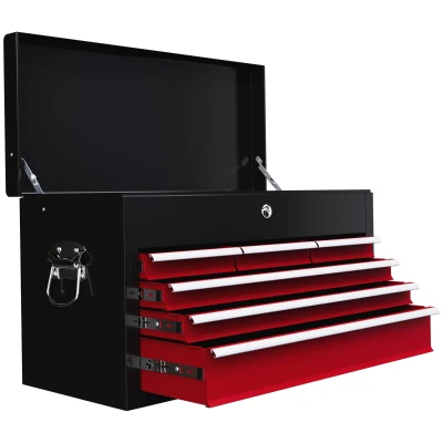 HOMCOM 6 Drawer 24" Portable Tool Box with Top Case, Ball Bearing Slides, Metal Tool Chest for Garage, Household and Warehouse