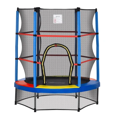 Outsunny 55" Kids Trampoline with Enclosure Net for Indoor/Outdoor, Trampoline for Boys and Girls Age 3-6 Years, Multi-Coloured