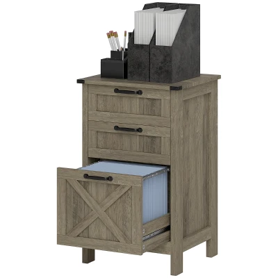 HOMCOM Vertical Filing Cabinet with 3 Drawers, Rustic Farmhouse Office Storage Cabinet for A4, Letter Size, Grey Wash