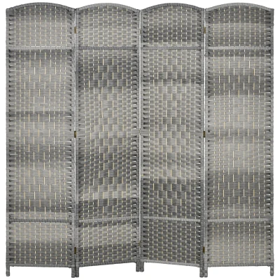 HOMCOM 6 Ft Tall Folding Room Divider, 4 Panel Portable Privacy Screen, Hand-Woven Partition Wall Divider, Mixed Grey