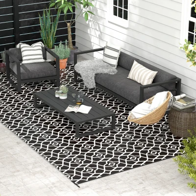 Outsunny 9' x 18' Reversible Outdoor Rug, Black & White Clover